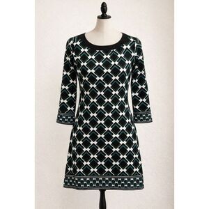 NWT White House Black Market Geometric Shift Dress Bottle Green Black Size S